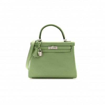 HERMÈS MASTER KELLY 32 SWIFT AVOCADO GREEN SILVER BUCKLE (32*23*10.5cm) 